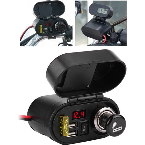 Adatto per caricabatterie da moto a doppia porta USB impermeabili, con display di tensione, 12-24V