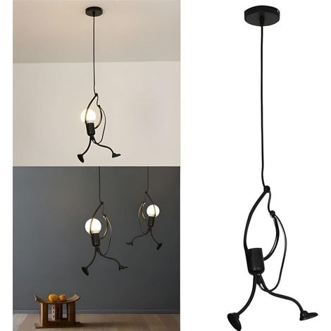Pendelleuchte in Menschenform aus schwarzem Metall für Wohnzimmer/Schlafzimmer, E27-Fassung (1 Stück) (1/4)