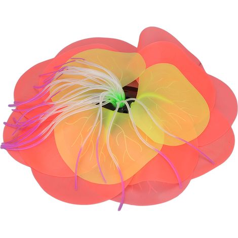 Décoration pour aquarium : plantes lotus lumineuses en silicone, couleur orange. (1/5)