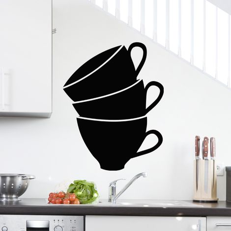 Sticker ardoise tableau noir - stickers muraux adhésif effaçable - LOT DE TASSES - 55x45cm (1/3)