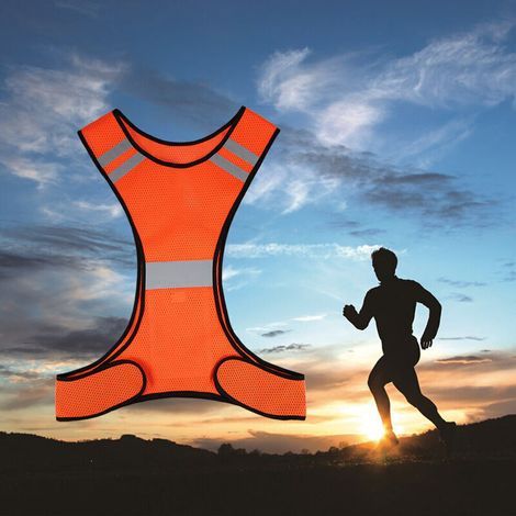Gilet réfléchissant léger en maille respirante gilet de sécurité haute visibilité pour la course à pied marche cyclisme Jogging Orange (1/4)
