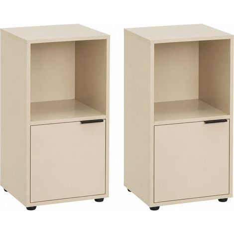 Lot de 2 Table de chevet meuble de Rangement à 1 Niche et 1 Porte, Coloris Greige - Longueur 31 x Profondeur 29 x Hauteur 61 cm (1/5)