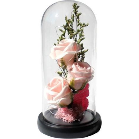 Fleur Artificielle - - Rose Eternelle sous Cloche - Lumières LED - Cadeau Romantique - Décoration Rouge (1/4)