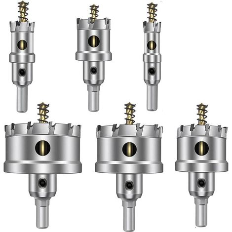 6 PCS Scies Cloches en Alliage de Carbure TCT 16-60mm -Fraise Métal -Foret en Alliage - Multi-dents en Acier Inoxydable Métal Foret Perçage Trou Allié de qualité industrielle coupe trou (1/4)