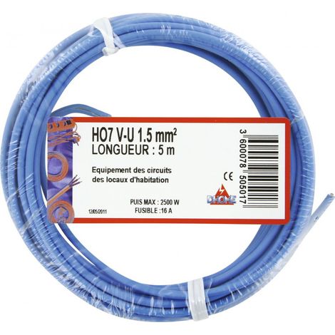 Cable eléctrico H07 V-u 1,5 mm² 5 Azul