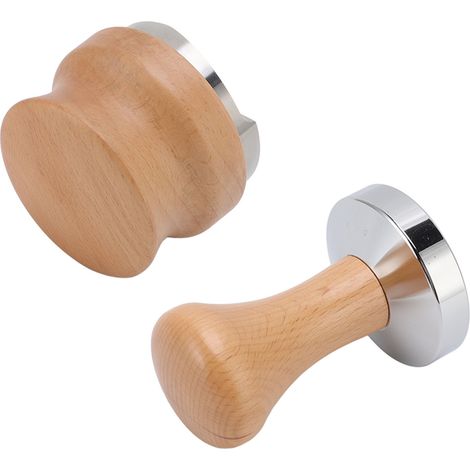 Marteau à Poudre de Café et Distributeur avec Base en Acier Inoxydable, Tampon à Café avec Poignée en Bois pour Maison et Café 58mm (1/5)