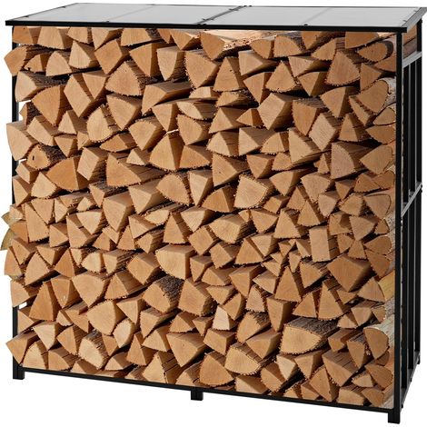 Support à bois de chauffage avec toit incliné, range-bûches extérieur métal, 185 x 70 x 180 cm, capacité charge maximale 299,4 kg, abri de rangement thermolaqué, pour terrasse, cheminée, jardin (1/5)