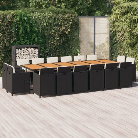 17 pcs Ensemble à dîner,Mobilier Table+Chaises Salon de jardin coussins Résine tressée Noir -46564 (1/5)