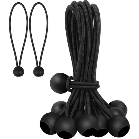 30 robuste, 20 cm lange, schwarze Gummiseile mit Kugelenden für Planen, Markisen und Schläuche