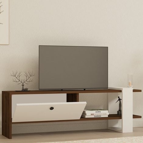 Mueble para TV Taurasi, una puerta, 2 compartimentos, apertura abatible, 120x25x37h cm blanco (1/5)