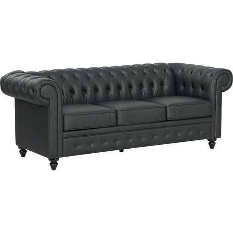 Divano 3 Posti Stile Chesterfield Trapuntato con Molle Insacchettate, Finta Pelle, 213x86x79 cm, Nero (1/5)
