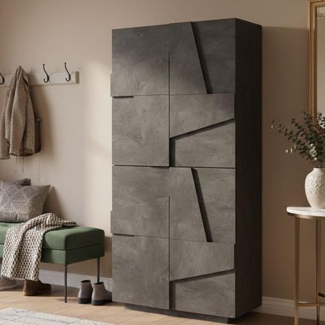 Étagère à chaussures, Armoire avec 4 portes battantes, Étagère à chaussures d'entrée, 81x38h167 cm, Ardoise (1/5)