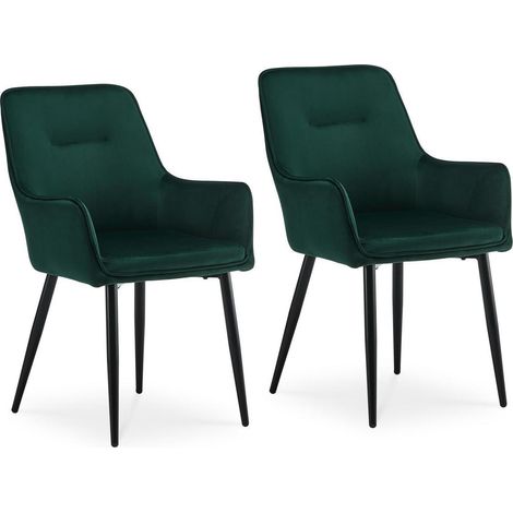 Lot de 2 chaises de salle à manger en velours bleu avec accoudoirs et pieds en métal (1/5)