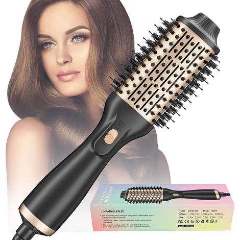 One-Step Brosse Soufflante,1200W 4en1 Ions Négatifs Chauffante Sèche-Cheveux avec 3 Températures,Brosse Seche Cheveux Coiffante,Chauffante Brosse Coiffante Brosse à air Chaud (noir)