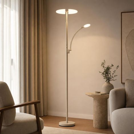 LED Stehleuchte Stehlampe Arbeitszimmerleuchte Touchdimmer Sand Metall H 183 cm (1/5)