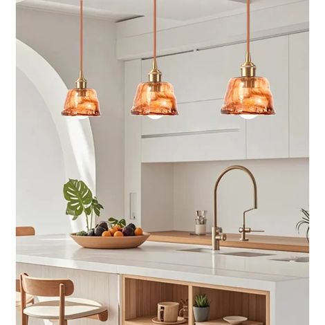 3x Lustre Salon,Creatif Suspension Luminaire Retro Abat-jour en Verre Designe Vintage Lampe de Plafond Ajustable pour Salon (1/5)