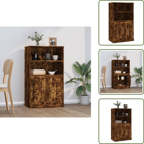 Buffet haut chêne fumé 60x35,5x103,5 cm bois d'ingénierie - Buffet Design Moderne - Meuble Rangement Cuisine - Armoire Salon - Commode Chambre - Étagère Murale (1/5)