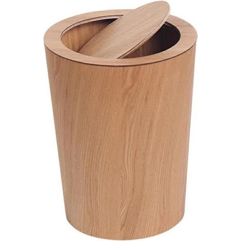 Poubelle bois maison hôtel bureau dortoir salle de bain poubelle déchets papier stockage poubelle avec couvercle roulant, style A (1/4)