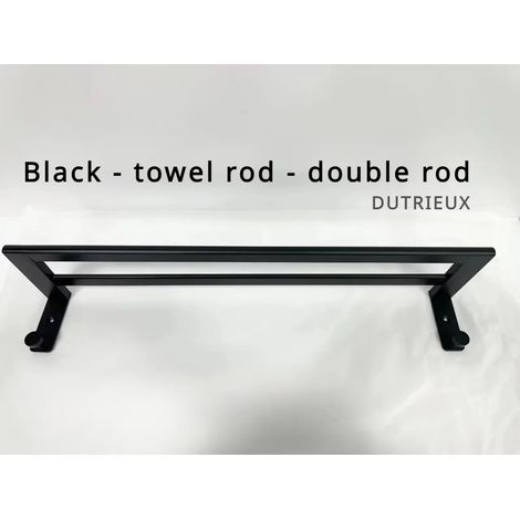 (noir 1) Porte-serviettes et étagère plats en aluminium spatial double couche, accessoire de salle de bain, porte-serviettes à double barre (1/5)