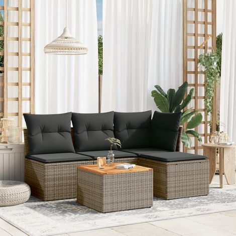 vidaXL Juego de sofás jardín con cojines 5 pzas ratán sintético gris (1/5)