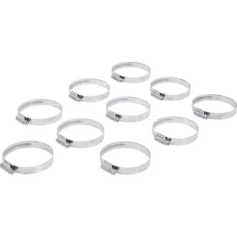 10 Colliers inoxydable 50 x 70 mm Largeur bride 12 mm Pour tuyaux 50 à 70 mm Présentoir vente (1/4)