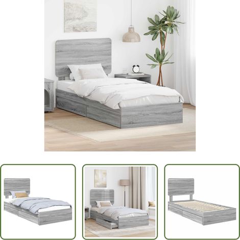 vidaXL Cadre de lit - Lit de Rangement Gris Sonoma 100 x 200 cm Bois d'ingénierie (1/5)