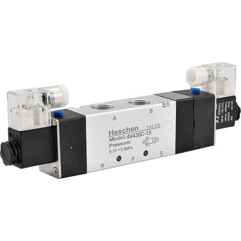 Électrovanne pneumatique électrique, 4V430C-15, 12VDC, PT1/2", 5 voies 3 positions, double bobine, type fermé électrique (1/5)