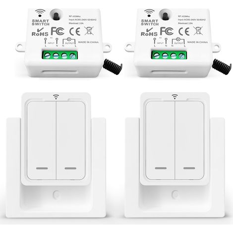 Kit Interrupteur Sans Fil Va Et Vient Mini Émetteur Radio Sans Fil 433 MHz Interupteur Sans Fil 150M Plage De Contrôle 2200W Commutateur Sans Fil Mobile (2 Interrupteur 2 Récepteur) (1/5)