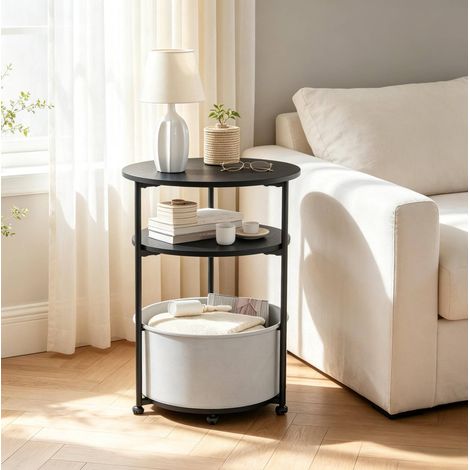 Table basse ronde avec panier de rangement, 43 x 56 cm, noire HAVRYA (1/5)