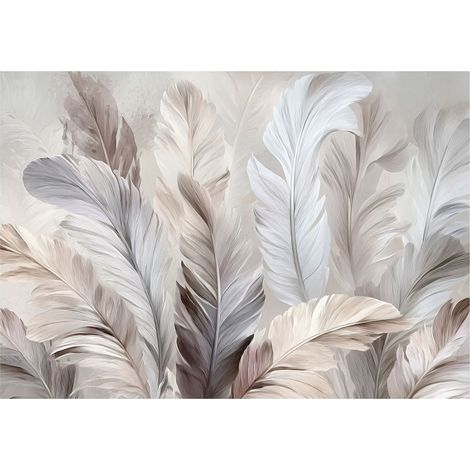 Papier peint mural plumes abstrait boho intissé grand format design intérieur salon chambre pas cher 200x140 cm