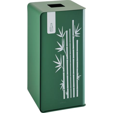 Borne de tri sélectif Cubatri Signature, sans serrure - verre - 75l - vert natura mat texturé sérigraphié (1/4)