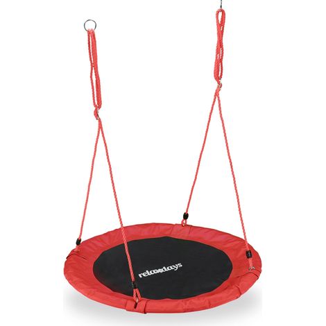 Balançoire nid d'oiseau ronde jardin 90 x 90 cm assise confortable réglable en métal noir (1/4)