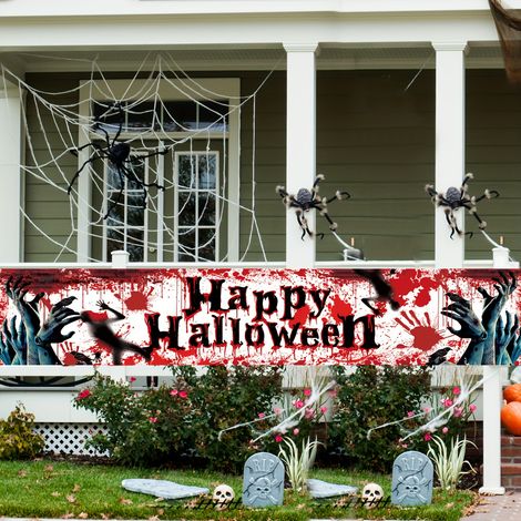 Bannière d'Halloween 2026 - Décoration citrouille effrayante - 45 x 200 cm (Dimensions variables) - Style 4