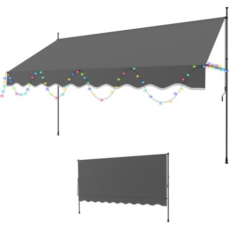 SWANEW Tenda da sole manuale con maniglia Non richiede foratura Resistente all'acqua e al sole Altezza regolabile Con luci decorative Grigio 200cm (1/5)