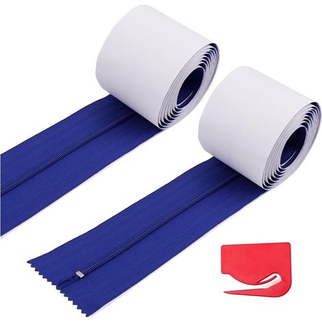 2 Pièces Fermeture à Glissière Anti-Poussière, Protection Instantanée Contre la Poussière de Porte Bâche Auto-Adhésive Double Fermeture à Glissière Construction de Lame Bleu (1/5)