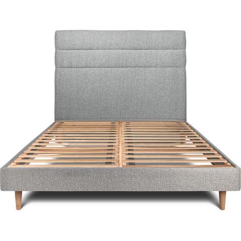 Lit 140x200cm avec tête de lit lignes bouclette et sommier kit Gris - Hauteur totale : 29cm (1/5)