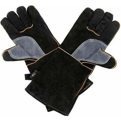 Gants résistants au feu et à la chaleur extrêmes, cuir avec coutures en kevlar, parfaits pour cheminée, poêle, four, grill, soudage, barbecue, mig, support à marmite, traitement des animaux(1 ensemble (1/5)