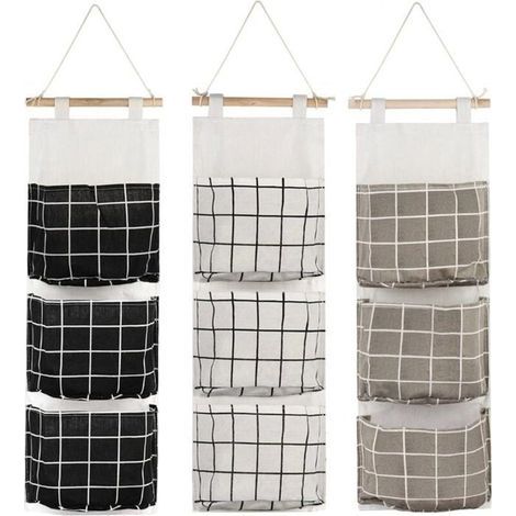 3-teiliges Hängeaufbewahrungstaschen-Set mit 3 Taschen (Schwarz/Grau/Weiß), Wandregal-Organizer aus Stoff (1/5)