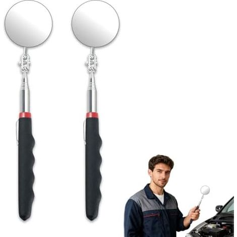 Miroir mécanique télescopique 360° rotatif – 2 pièces, poignée extensible 24,5 à 72 cm, diamètre 5,2 métal robuste pour inspection automobile, et zones difficiles d’accès -