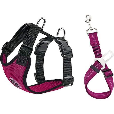 Car Harness and Leash Set, Multifunction Adjustable Fabric Breathable Vest Regular Harness with Seat Belt Car Road Travel Walk (1/5)