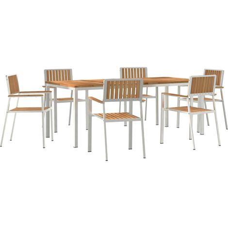 Ensemble de repas extérieur 7 pcs Marron Bois de teck massif