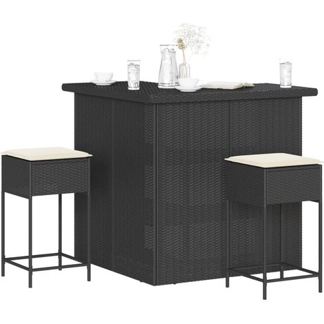 vidaXL Set Bar da Giardino 3 pz con Cuscini in Polyrattan Nero