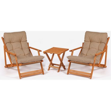 Sovik Garten-Set aus Holz mit Armlehnen und Beistelltisch, klappbar - Braun (1/5)