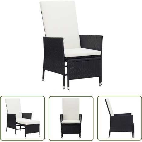 Chaise inclinable de jardin avec coussins Résine tressée Noir (1/5)
