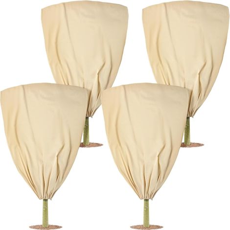 Lot de 4 sacs de protection hivernale réutilisables en toile de jute (120 x 180 cm) avec cordon de serrage, pour plantes extérieures et jardin. (1/5)