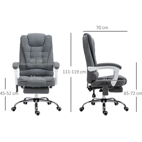 Fauteuil de bureau massant et chauffant, dossier inclinable, siège pivotant à hauteur réglable, charge max 120 kg, teinte grise. (1/5)