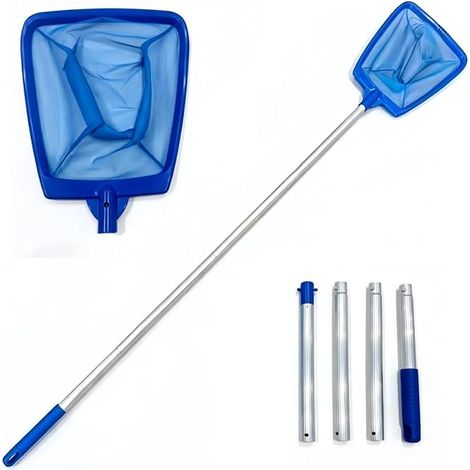 Épuisette de Piscine avec Manche, 155CM Épuisette à Mailles Fines de Nettoyage des Feuilles avec 4 Manches en Aluminium Épais pour Nettoyage Piscine Jardin Bassin Fontaine Baignoire Spa (Bleu) (1/4)