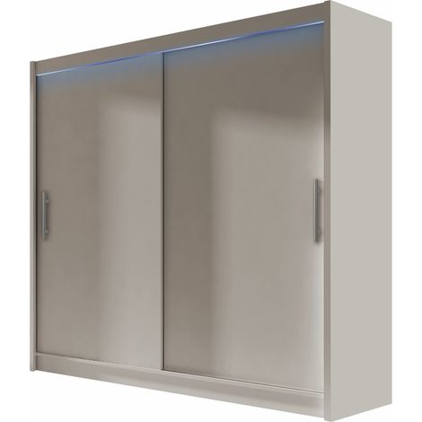 Armario Closico Pallor I, Cachemira, 215x180x58cm, Puertas de armario: Correderas, Número de estantes: 5, LED