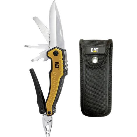 Coffret multi-outils 9-en-1 – Acier inoxydable – Poignée aluminium + TPR – Avec étui Deluxe pour rangement – CAT
