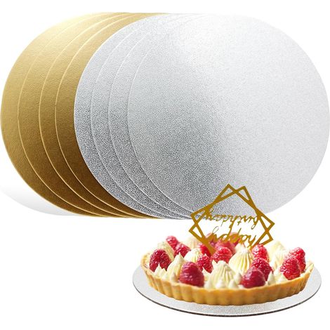 8 Pièces Plateau à gâteau, Carton 20 cm, Épaisseur 2 mm, Argent et Or, Pour Transport Pâtisserie (1/5)